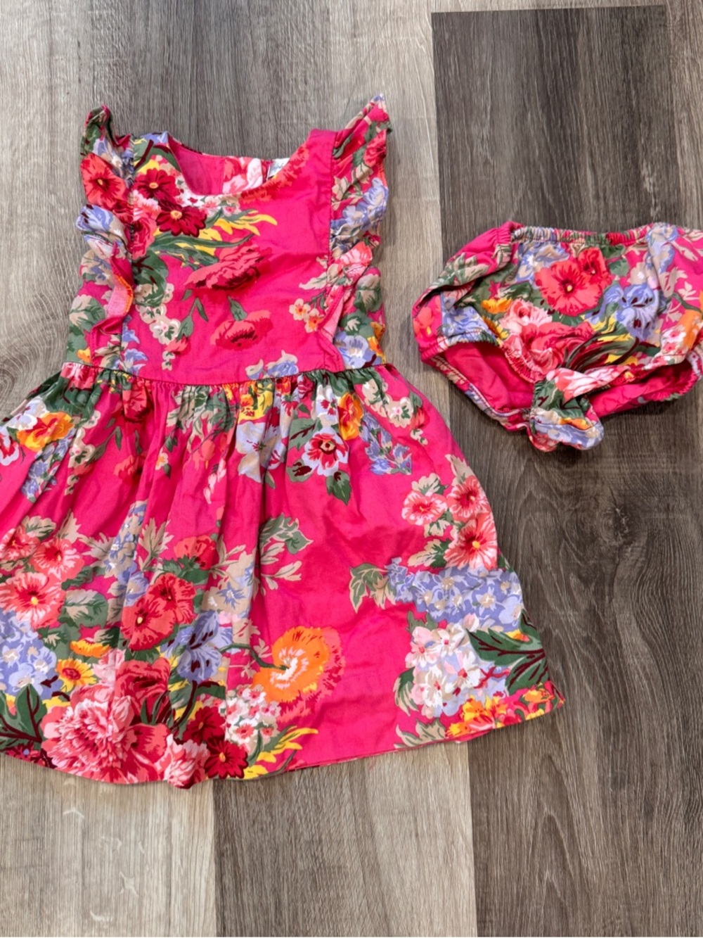 Ralph Lauren Pink Floral Cotton Dress with Matching Bloomers Baby Girl 18M